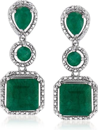 Ross-Simons Emerald Drop Earrings in Sterling Silver