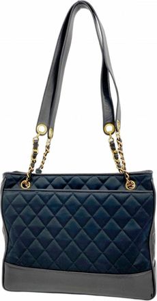 Chanel Black Leather Satin Tote Bag (Pre-Owned)