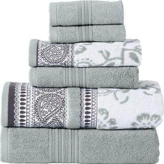 Modern Threads Yarn Dyed Jacquard/Solid Towel 6-Piece Set - Ophelia Dark Sage at Nordstrom Rack