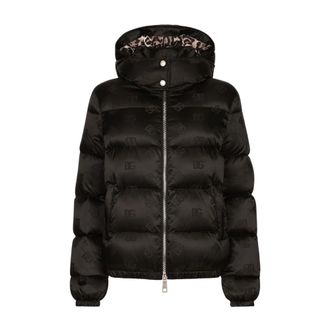 Dolce & Gabbana Winter Jackets, female, Black, Size: L Padded Satin Jacquard Down Jacket