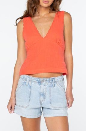 Roxy Sweet Talk Scallop Trim Cotton Tank in Hot Coral at Nordstrom, Size X-Small