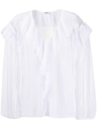 Liu Jo ruffled neck polka dot blouse - women - Polyester/Polyester - M - White