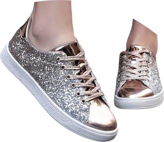 Generic Womens Casual Shoes for Women - Stylish Lace Up Glitter Sneakers with Comfortable Fit and Temperament - Everyday Wear Lightweight and (Gold, 3.5)