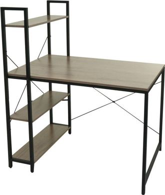 Hhg Non utilizzato] Scrivania pc laptop tavolino ripiani regolabili HHG 669 120x100x60cm ferro mdf grigio marrone