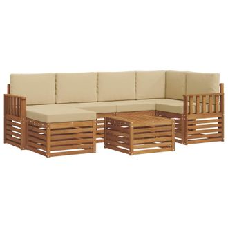 vidaXL Conjunto De Sof&aacute; Seccional Con Coj&iacute;n 7 Pcs Natural Y Beige Vidaxl
