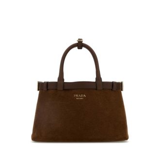Prada Brown Suede Prada Buckle Handbag
