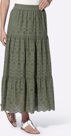 Heine Maxirock HEINE, Damen, Gr. 34, khaki, 100% Baumwolle, gebl&uuml;mt, gemustert, unifarben, lang, R&ouml;cke Maxirock