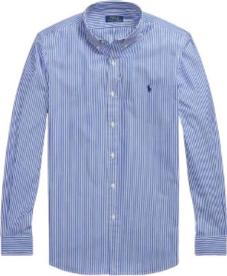 Ralph Lauren Bengal-Stripe Stretch Poplin Shirt - Heren - Zakelijke Overhemden - Blauw - L - Katoen - Overhemden