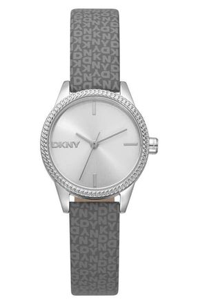 DKNY L 113 Leather Strap Watch in Silver at Nordstrom