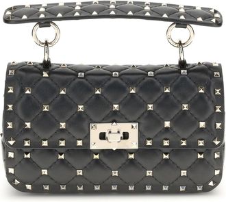 Valentino Garavani Womens Small Shoulder Bag Rockstud Spike Black Lambskin