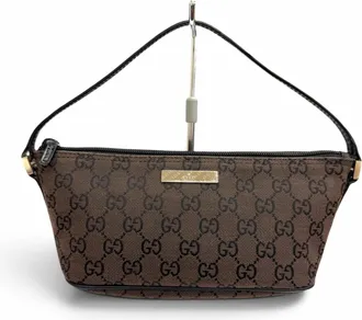 Gucci Dark Brown Gg Canvas Leather Pouch (Pre-Owned)