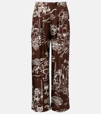 Asceno Isola printed silk twill wide-leg pants