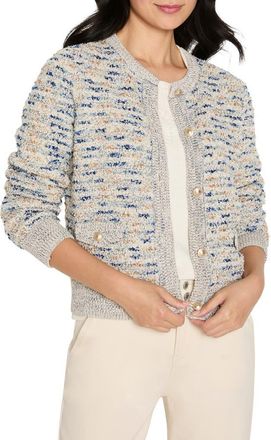 Nic+Zoe Always Shining Metallic Cotton Blend Cardigan in Ivory/blue at Nordstrom, Size Xx-Large