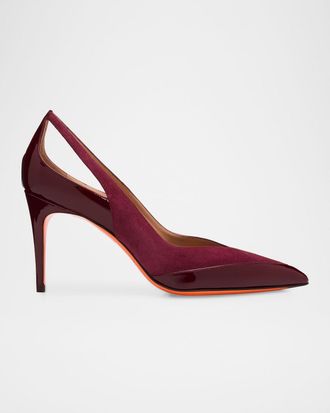 Santoni 85mm Mixed Leather Cutout Pumps