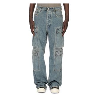 Rick Owens Pantaloni in Denim Double Cargo Jeans - male - Rick Owens - Straight Fit Jeans - Blue - W31 - Jeans