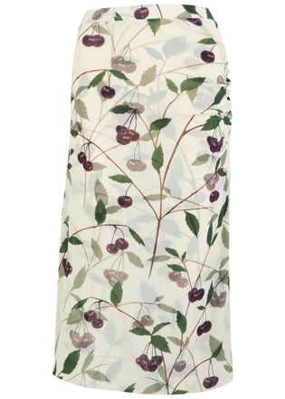 Stella McCartney Stella Mccartney Cherry Printed Mesh Midi Skirt - Cream - M (UK12 / M)