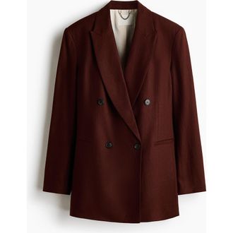 H&M Linen-blend Blazer in Dark Rust Brown at Nordstrom, Size X-Small