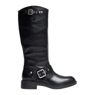 Ash Ash, Schoenen, Dames, Zwart, 39 EU, Leer, Freesia Hoge Leren Motorlaars