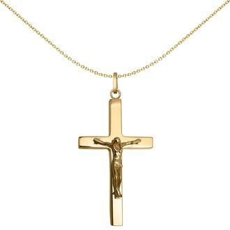 Jewelco London 9ct Gold Lightweight Tube Jesus Crucifix Cross Pendant - JPX156