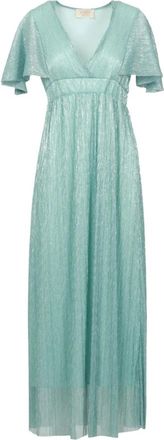 Kaos Lurex V-hals Maxjurk - Dames - Maxi kleedjes - Blauw - M - Kleedjes