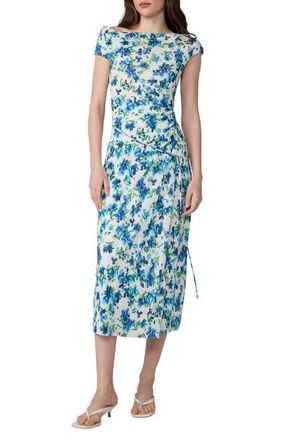 Diane Von F&uuml;rstenberg Wittrock Floral Off the Shoulder Faux Wrap Midi Dress in Meadow Ibiza Blue at Nordstrom, Size X-Small