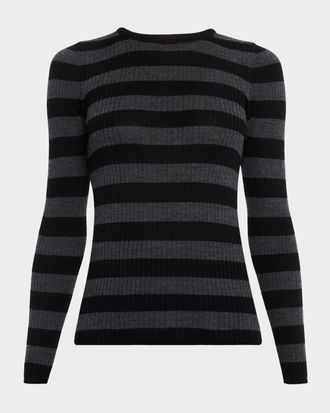 Majestic Filatures Merino Superfine Striped Rib Knit Sweater