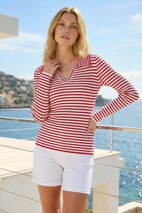 Roman Stripe Collar Knit Top