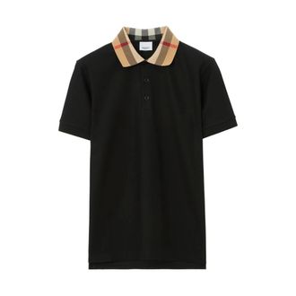 Burberry Polo Shirts, male, Black, Size: XL Cotton Check Polo