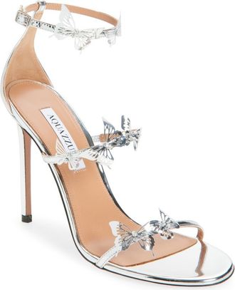 Aquazzura Papillon Ankle Strap Sandal in Silver at Nordstrom, Size 10.5Us