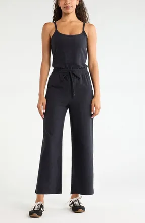 Zella Restore Soft Wide Leg Jumpsuit in Black Melange at Nordstrom, Size X-Large