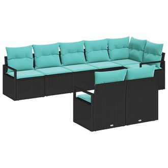 vidaXL Juego De Sof&aacute; 8 Pcs Negro Rat&aacute;n Sint&eacute;tico Vidaxl