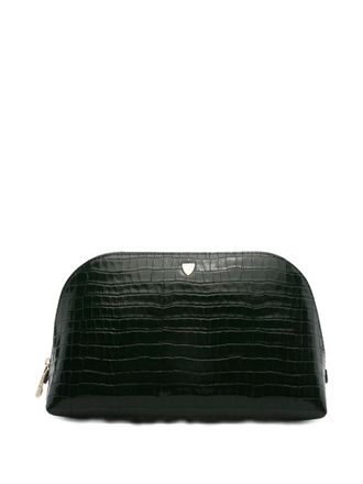 Aspinal of London small croc-effect makeup bag - Green