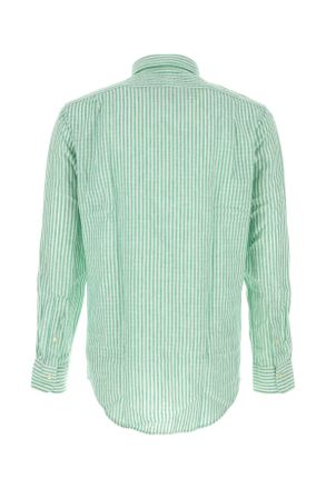 Polo Ralph Lauren Mens Embroidered Linen Blend Shirt 7232dgreenwhite Exterior: Cotton Camicie