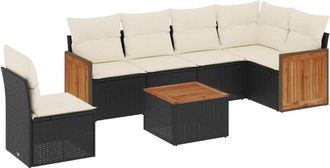 vidaXL Vidaxl - Set De Comedor De Jard&iacute;n 7 Pzas Y Cojines Rat&aacute;n Sint&eacute;tico Negro