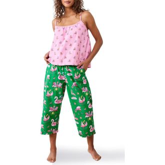 Printfresh Mixed Print Organic Cotton Crop Pajamas in Palm Frond at Nordstrom, Size X-Large