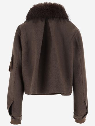 sacai Womens Wool Jacket With Faux Fur Inserts Brown