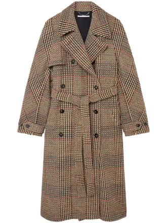 Stella McCartney tweed belted double-breasted coat - women - Wool/Modacrylic/Viscose/Cotton - 34 - Brown