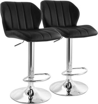 Elama 2 Piece Adjustable Striped Faux Leather Tufted Bar Stool in Black at Nordstrom