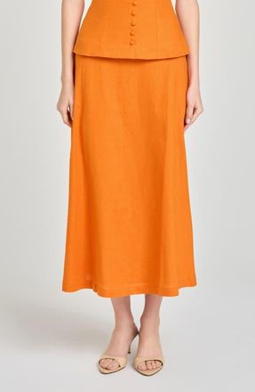Wayf x Hannah Lovey Porter Capri Linen Blend Midi Skirt (Nordstrom Exclusive) in Orange at Nordstrom, Size X-Large