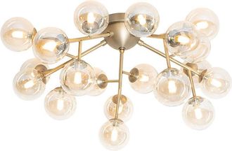 QAZQA Qazqa - Art Deco Ceiling Light Bronze with Amber Glass 20-Light - Bianca