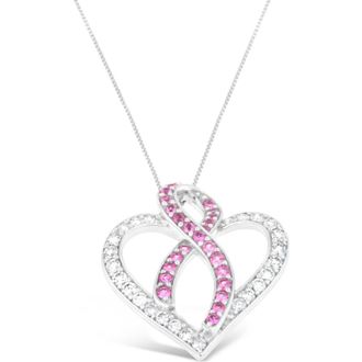 House of Brilliance 14K White Gold 1ct. TGW Diamond And Pink Sapphire Gemstone Pendant Necklace at Nordstrom