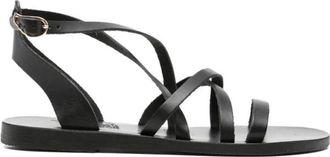 Ancient Greek Sandals Delia Strappy Flat Sandal - Dames - Sandalen - Zwart - 41 EU - Leer - Schoenen