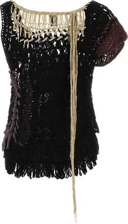 Dries Van Noten Womens Black Crochet Top Exterior: Cotton Maglie Sweater