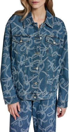 Karl Lagerfeld Bow Denim Jacket in Medium Indigo at Nordstrom, Size X-Small