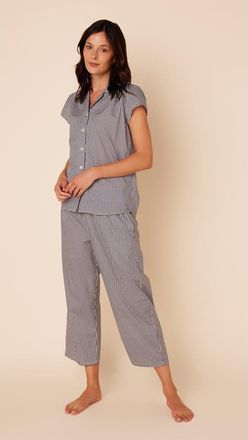 The Cats Pajamas Luxe Pima Capri in Classic Gingham Navy at Nordstrom, Size X-Small