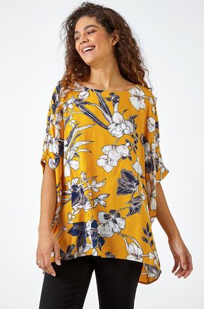Roman Floral Print Button Back Top