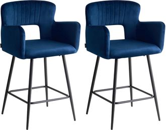 Beliani Beliani - Conjunto De 2 Sillas De Bar Modernas Asiento De Terciopelo Con Reposabrazos Respaldo Acolchado Azul Marino Sanilac
