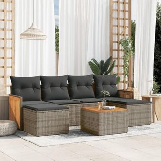vidaXL Vidaxl - Set De Sof&aacute;s De Jard&iacute;n 7 Piezas Con Cojines Rat&aacute;n Pe Gris