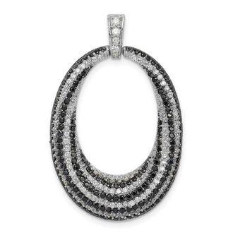 Diamond2Deal Sterling Silver Rhodium-plated Black and White Cubic Zirconia Open Oval Fancy Pendant