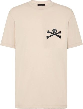 Philipp Plein Jersey T-shirt Ronde Hals SS Skeleton - Heren - T-shirts - Beige - L - Katoen - Tops